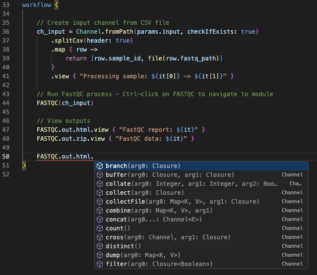 Channel-Operationen-Auto-Vervollständigung